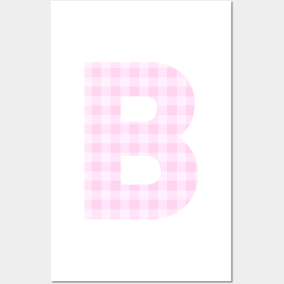 Pink Letter B in Plaid Pattern Background. Posters and Art